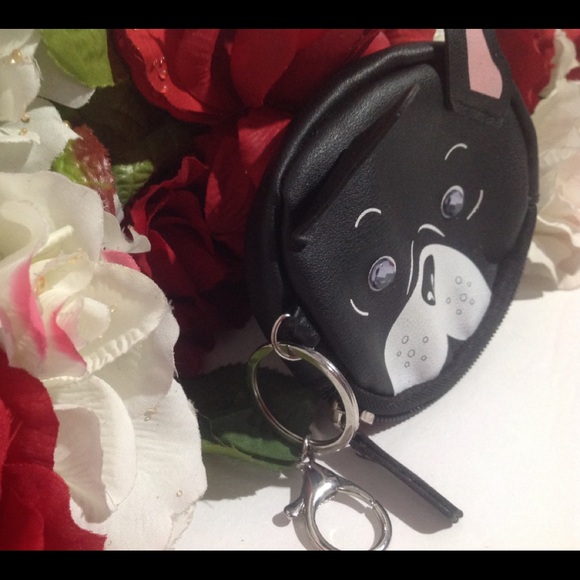 Frenchie Keyring Coin Purse Black Bulldog Face - Picture 5 of 12